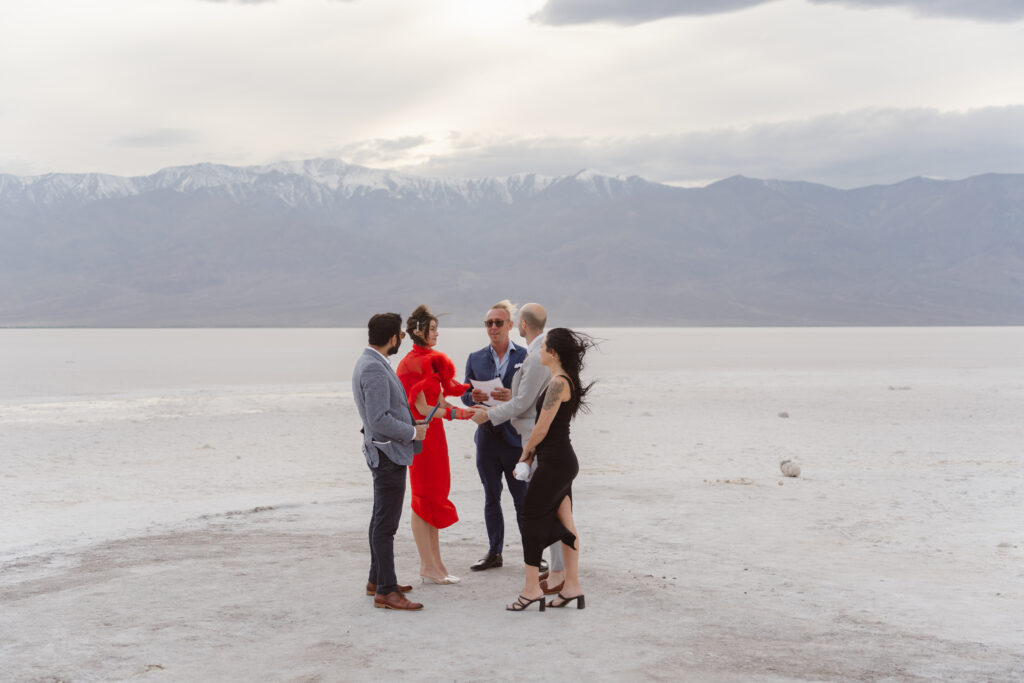 A couple elopes in Death Valley on the salt flats