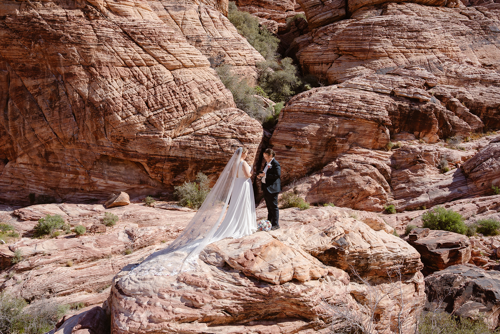 Two women say private vows at their queer elopement in Red Rock Canyon